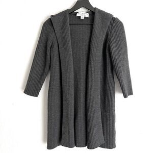 St John Collection Wool Hooded Open Front Long Sweater Size 2 Grey